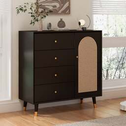 Rackhams Raphael Rattan Sideboard, Black & Dark Brown - Dark Brown - 120cm - thumbnail 2