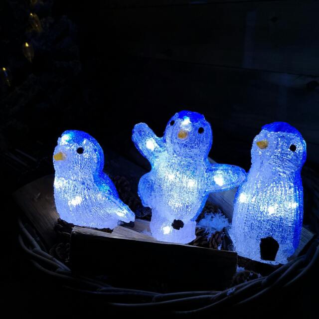Rackhams 23cm Set of 3 Acrylic Ice White LED Penguins Indoor Outdoor Christmas Decoration - image 1