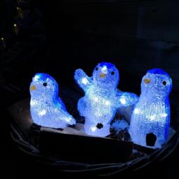 Rackhams 23cm Set of 3 Acrylic Ice White LED Penguins Indoor Outdoor Christmas Decoration - thumbnail 1