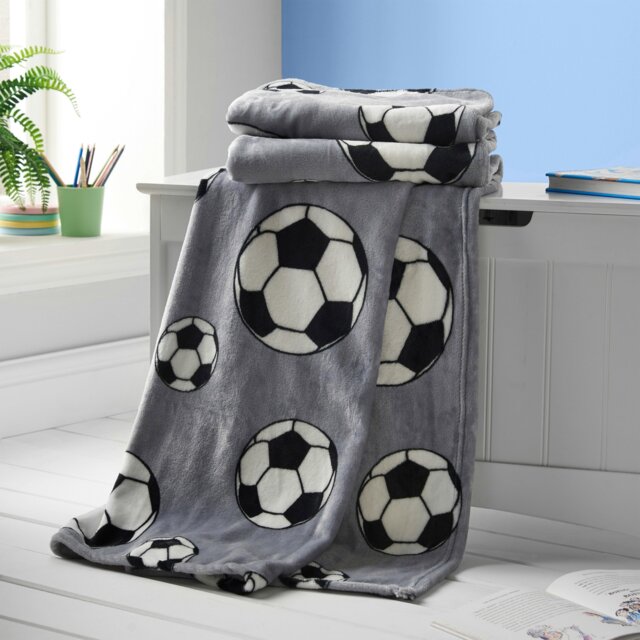 Rackhams Cosy Football Fleece Blanket Throw - Grey - image 1
