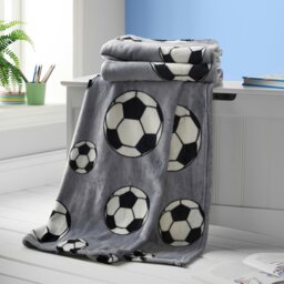 Rackhams Cosy Football Fleece Blanket Throw - Grey - thumbnail 1