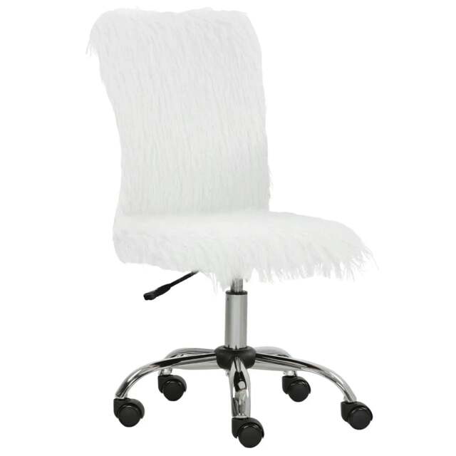 Rackhams Plush Office Desk Chair, Modern Armless Swivel Vanity Chair with Adjustable Height for Home Office, Bedroom, Living Room, White