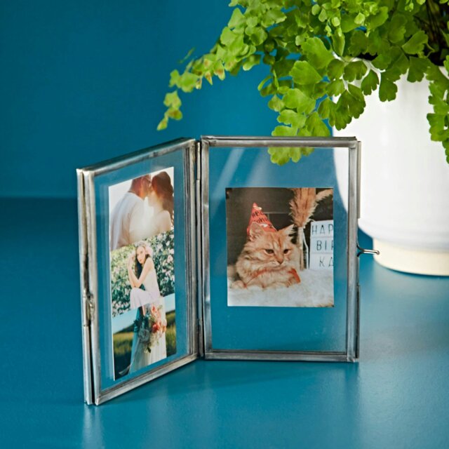 "Rackhams Recycled Glass Folded Double Photo Frame - 6"" x 4"" - Antique Silver" - image 1