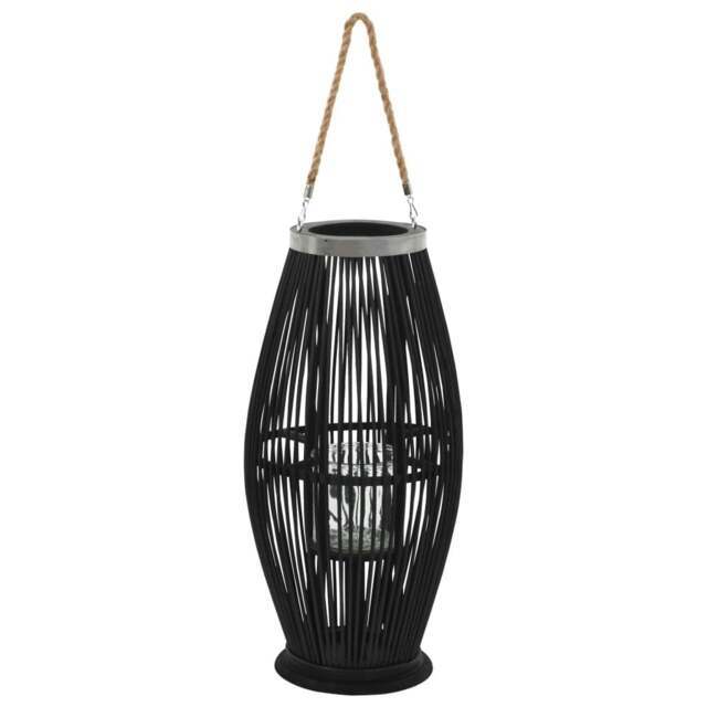 Rackhams Hanging Candle Lantern Holder Bamboo Black 60 cm