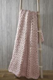 Rackhams Chunky Hand-Knitted Cable Knit Throw -120x150cm - Blush Pink - thumbnail 1