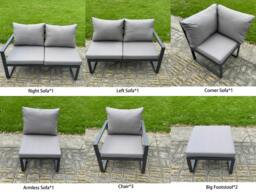 Rackhams 11 Seater Outdoor Aluminium Garden Furniture Dining Set with Adjustable Rising Lifting Dining Table,2 Big Footstools Dark Grey - thumbnail 3