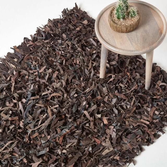 Rackhams Dallas Leather Shaggy Rug - Chocolate - 90 x 150 cm - image 1