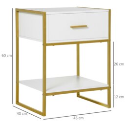 Rackhams Modern Bedside Table Side Table Nightstand w/ Drawer Shelf White Gold - thumbnail 6