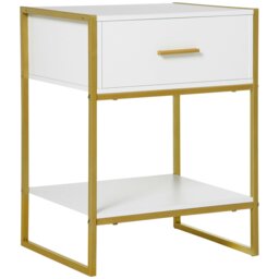 Rackhams Modern Bedside Table Side Table Nightstand w/ Drawer Shelf White Gold - thumbnail 3