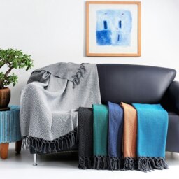 Rackhams Zigzag Cotton Mini Blanket - Shawl - Turquoise on Grey - thumbnail 2