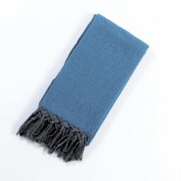 Rackhams Zigzag Cotton Mini Blanket - Shawl - Turquoise on Grey - thumbnail 1