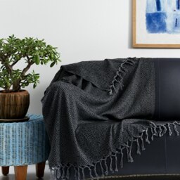 Rackhams Zigzag Cotton Mini Blanket - Shawl - Turquoise on Grey - thumbnail 5