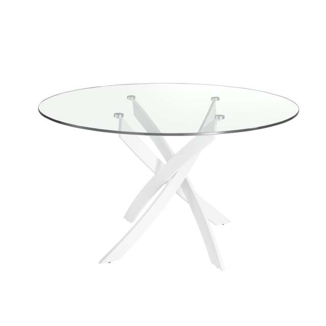 Rackhams Round tempered glass and white steel dining table 1138 - Ø120 x 75
