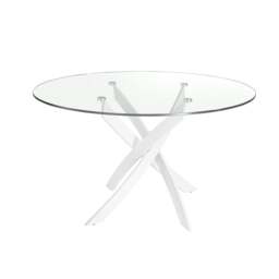 Rackhams Round tempered glass and white steel dining table 1138 - Ø120 x 75 - thumbnail 1