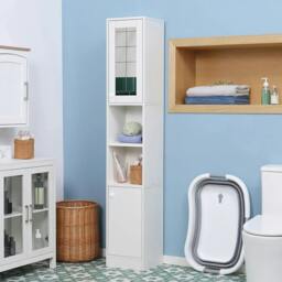 Rackhams Tall Bathroom Storage Cabinet with Mirror, Narrow Bathroom Unit, Freestanding Bathroom Cupboard with Adjustable Shelves and 2 Doors, White - thumbnail 2