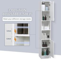 Rackhams Tall Bathroom Storage Cabinet with Mirror, Narrow Bathroom Unit, Freestanding Bathroom Cupboard with Adjustable Shelves and 2 Doors, White - thumbnail 5