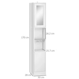 Rackhams Tall Bathroom Storage Cabinet with Mirror, Narrow Bathroom Unit, Freestanding Bathroom Cupboard with Adjustable Shelves and 2 Doors, White - thumbnail 3