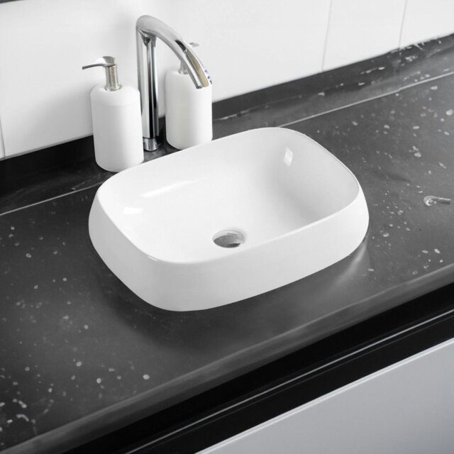Rackhams 7819 Ceramic Domed Oblong Countertop Basin - White - Ceramic - One Size - image 1