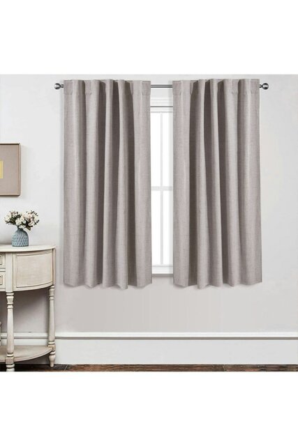 Rackhams 2 Panels Beige Faux Linen Back Tab or Rod Pocket Blackout Curtains for Bedroom, Living Room , 117cm W x 137cm H - Beige - image 1