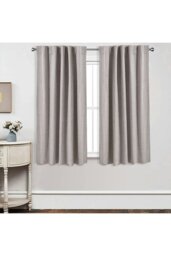 Rackhams 2 Panels Beige Faux Linen Back Tab or Rod Pocket Blackout Curtains for Bedroom, Living Room , 117cm W x 137cm H - Beige - thumbnail 1