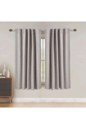 Rackhams 2 Panels Beige Faux Linen Back Tab or Rod Pocket Blackout Curtains for Bedroom, Living Room , 117cm W x 137cm H - Beige - thumbnail 2