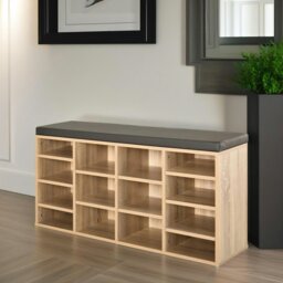 Rackhams Industrial Shoe Storage Bench With Cushion Seat With 14 Compartments