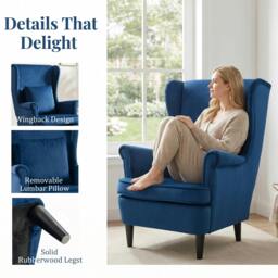 Rackhams Wingback Chair, Modern Accent Chair for Living Room Bedroom, Blue - thumbnail 5