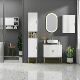 Rackhams Narrow Bathroom Storage Cabinet, Freestanding Tallboy Storage Unit with Adjustable Shelf, 2 Doors and Steel Base, Slim Corner Organizer, White - thumbnail 4