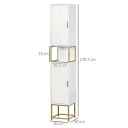 Rackhams Narrow Bathroom Storage Cabinet, Freestanding Tallboy Storage Unit with Adjustable Shelf, 2 Doors and Steel Base, Slim Corner Organizer, White - thumbnail 3