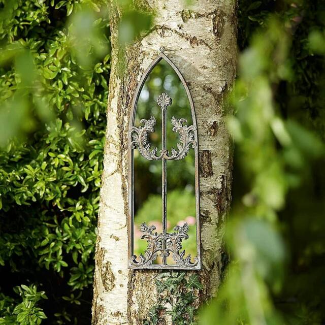 Rackhams Garden Wall Mirror, Steel Bronze-Tone, Gothic Arch Foliate
