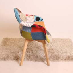 Rackhams Set of 4 Patchwork Multicolor Fabaric Upholstered Accent Chairs with Wooden Legs, Mid-Century Modern Armchair - Fabric - Multicolor - Retro - thumbnail 4