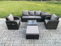 Rackhams 6-Seater Dark Grey Rattan Outdoor Sofa Set - Reclining Chair, 3-Seater Sofa, Footstool, Side Table - thumbnail 2