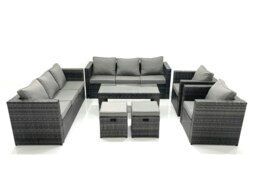 Rackhams Rattan Garden Furniture Sofa Set with Coffee table Armchair 2 Small Footstools Dark Grey Mixed - thumbnail 2