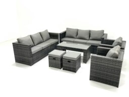 Rackhams Rattan Garden Furniture Sofa Set with Coffee table Armchair 2 Small Footstools Dark Grey Mixed - thumbnail 1