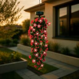 Rackhams Solar Hanging Lights – Pink Primrose Flower 30 LED Garden Lights - thumbnail 2