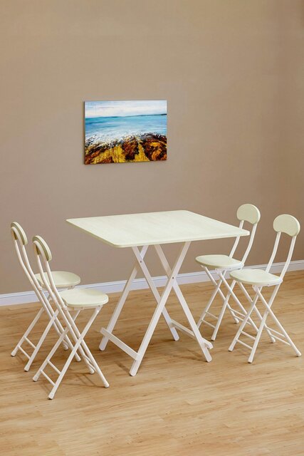 Rackhams 5pcs 80cm Folding Table and 4 Chairs Set Indoor Outdoor Bistro Kitchen Dining Set Furniture - White - image 1
