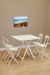 Rackhams 5pcs 80cm Folding Table and 4 Chairs Set Indoor Outdoor Bistro Kitchen Dining Set Furniture - White