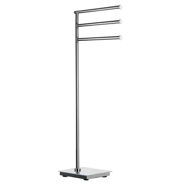 Rackhams Triple Swing Arm Towel Rail (H)78cm x (W)30cm Polished Stainless Steel Freestanding Bathroom Towel Holder with Square Base - image 1