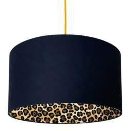 "Rackhams Leopard Print Silhouette Lampshade in Deep Space Navy Cotton - Table / Floor Lamp - 30cm Diameter x 20cm Height / (12"" x 8"")" - thumbnail 2