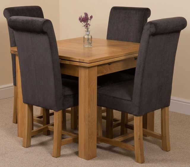 Rackhams Richmond Small Extending Oak Dining Set with Washington Fabric Chairs - 4 chairs - Black