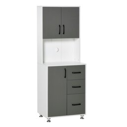 Rackhams Modern Kitchen Cupboard Storage Organiser Microwave Cabinet Grey - White - thumbnail 2