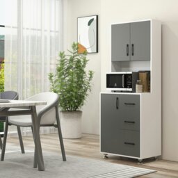 Rackhams Modern Kitchen Cupboard Storage Organiser Microwave Cabinet Grey - White - thumbnail 3
