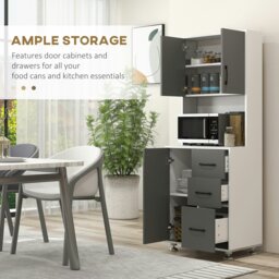 Rackhams Modern Kitchen Cupboard Storage Organiser Microwave Cabinet Grey - White - thumbnail 5