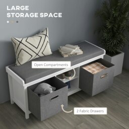 Rackhams Shoe Bench with Cushioned Seat Fabric Drawers for Entryway Hallway White - thumbnail 5
