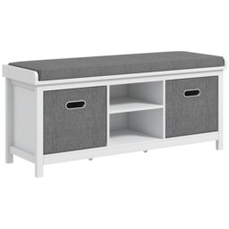 Rackhams Shoe Bench with Cushioned Seat Fabric Drawers for Entryway Hallway White - thumbnail 2
