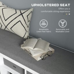 Rackhams Shoe Bench with Cushioned Seat Fabric Drawers for Entryway Hallway White - thumbnail 4