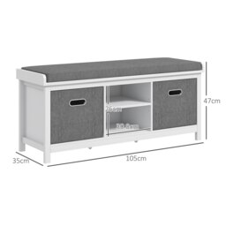 Rackhams Shoe Bench with Cushioned Seat Fabric Drawers for Entryway Hallway White - thumbnail 3