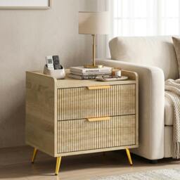 Rackhams Bedside Table with 2 Drawers, Natural Wood Finish