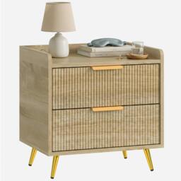 Rackhams Bedside Table with 2 Drawers, Natural Wood Finish - thumbnail 2