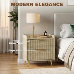 Rackhams Bedside Table with 2 Drawers, Natural Wood Finish - thumbnail 4